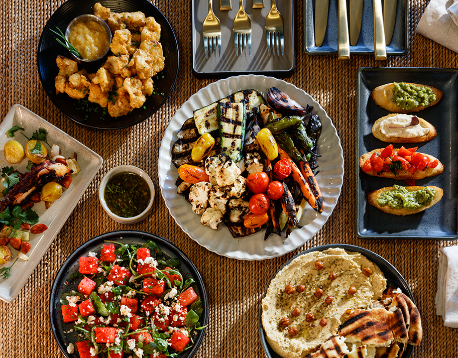 a table with plates of food