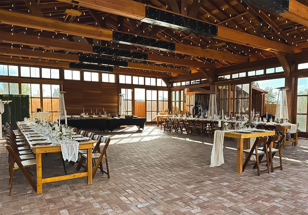 a room with tables and chairs