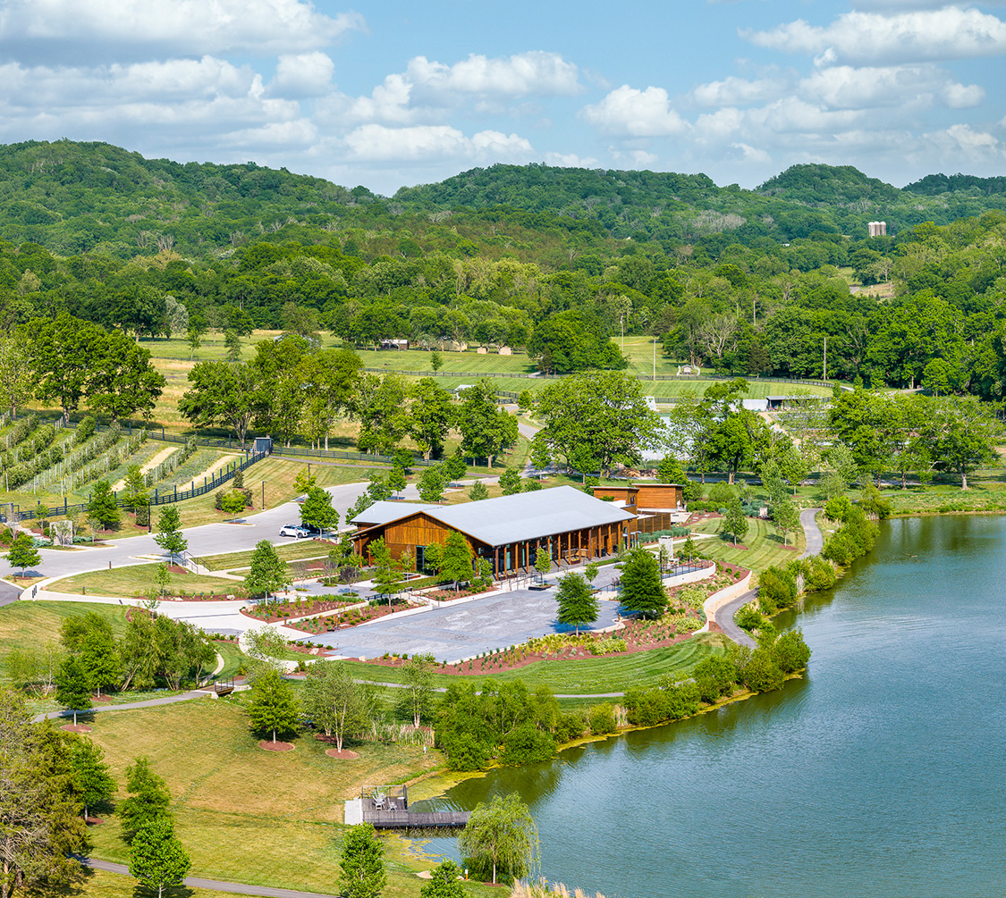 a building near a lake