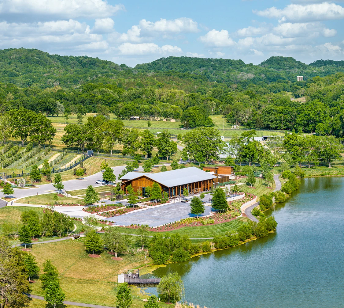 a building near a lake