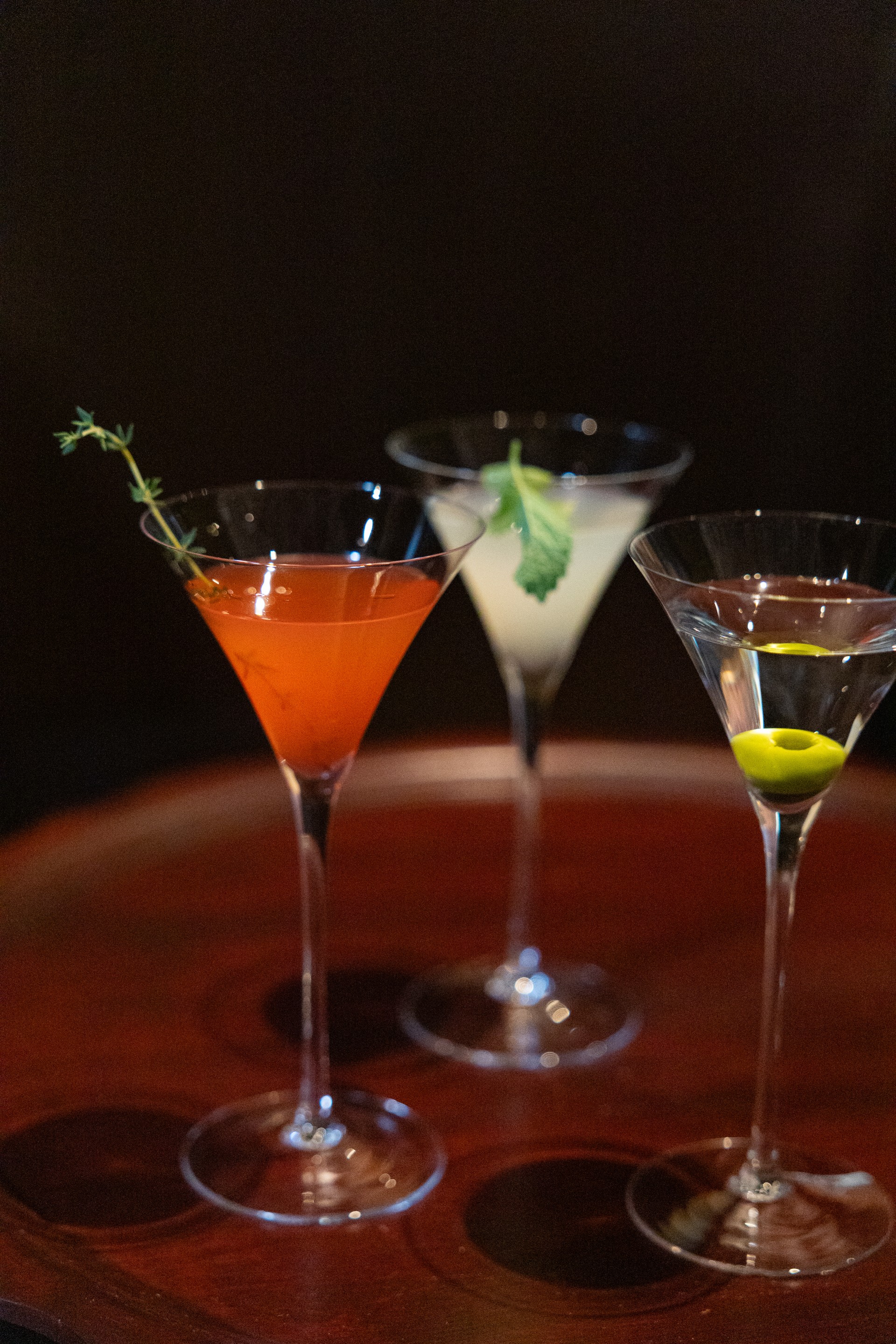 a group of martini glasses