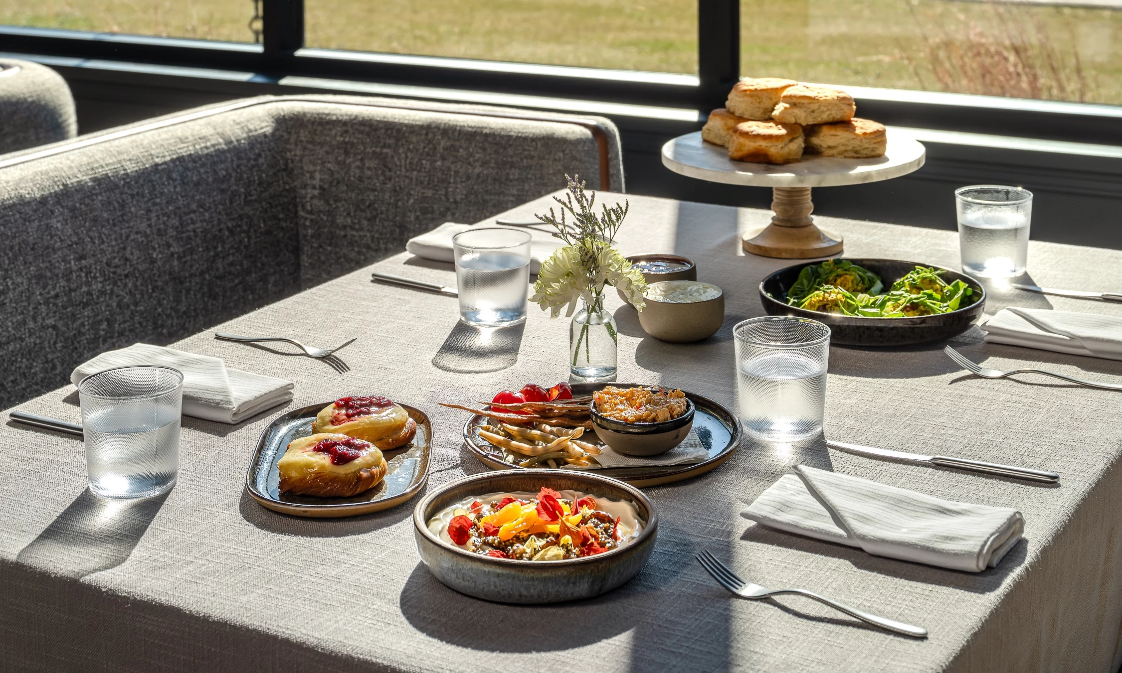 table with food at January. countryside brunch display. 