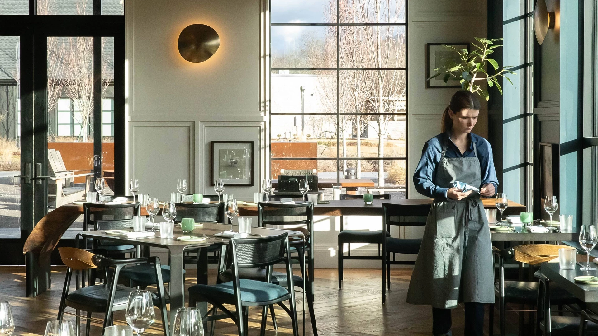 a woman in a restaurant