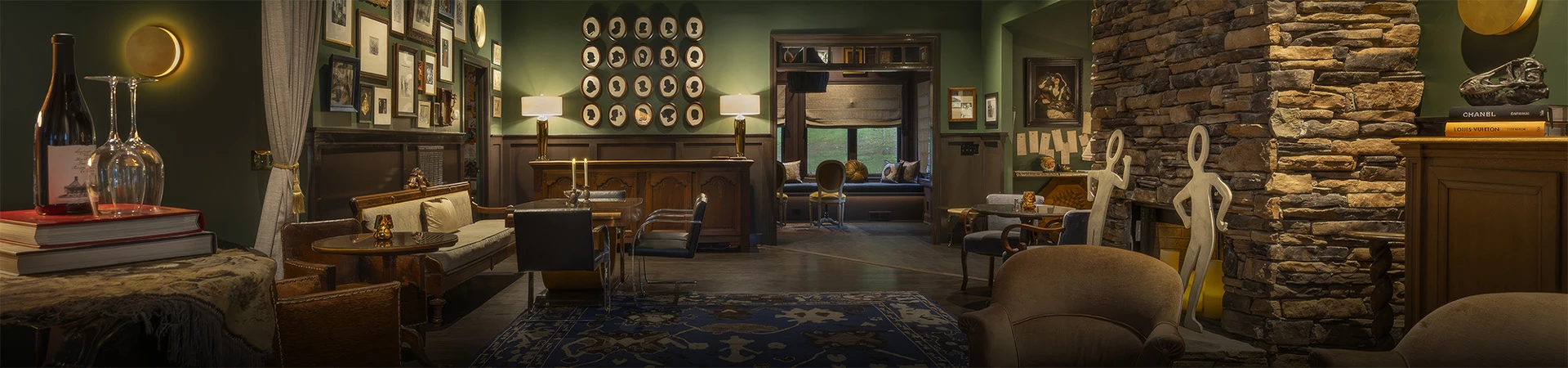 a room with a table and chairs