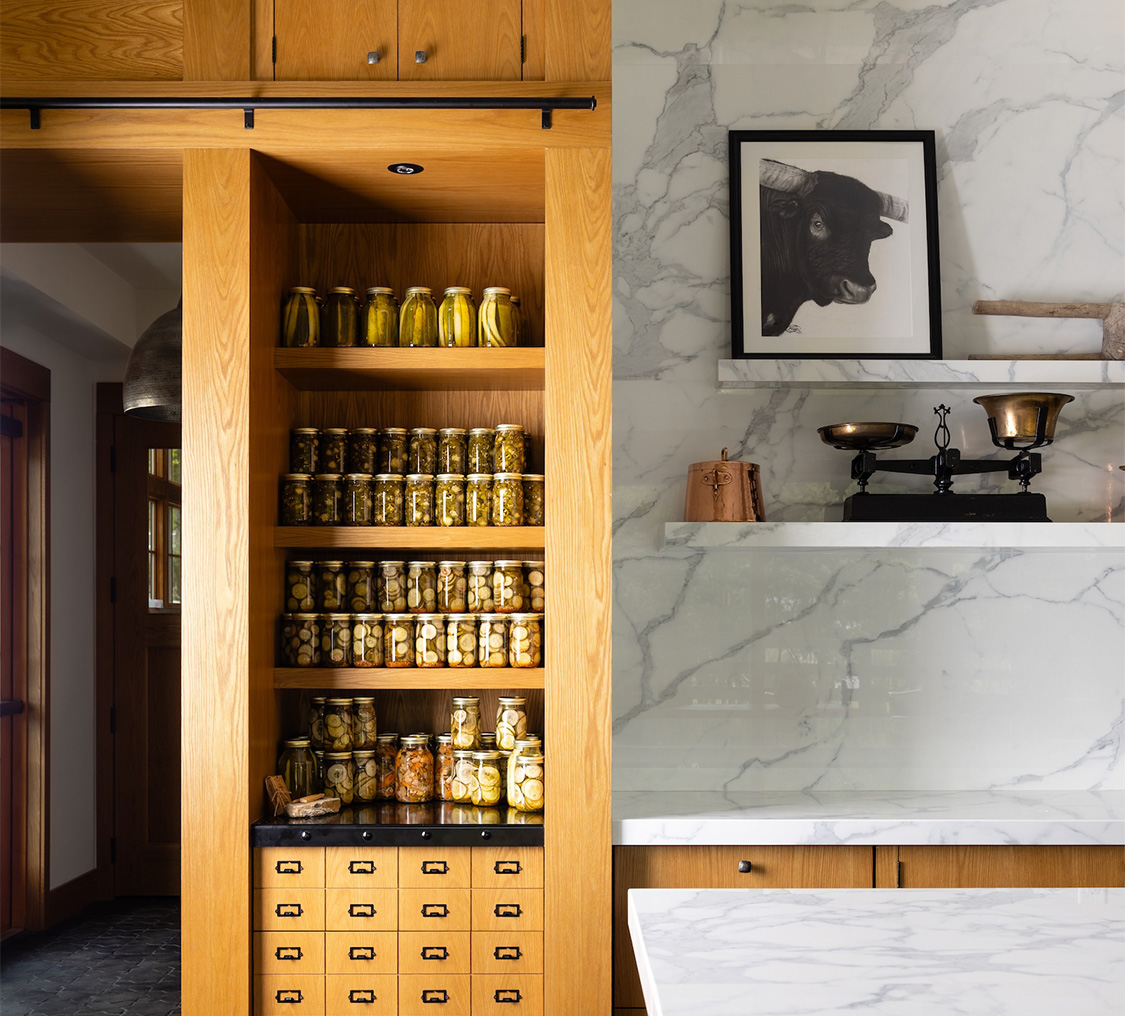 a shelf full of jars