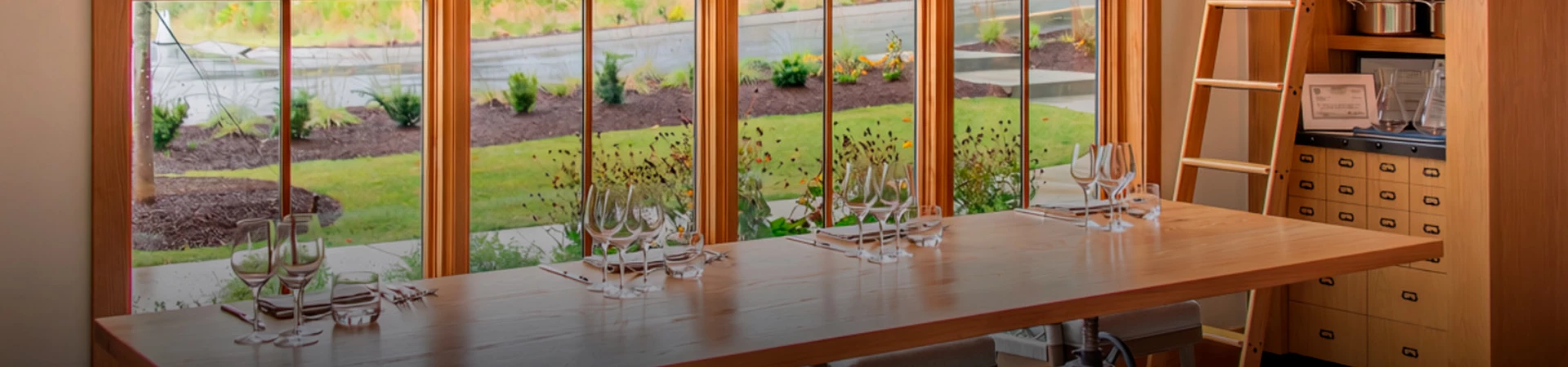 a table with wine glasses on it