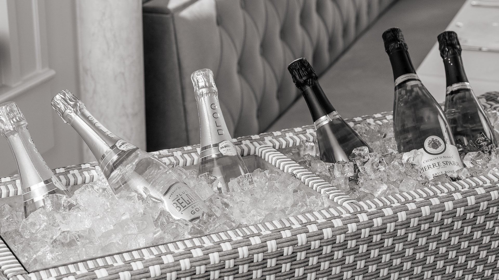 a group of bottles in ice