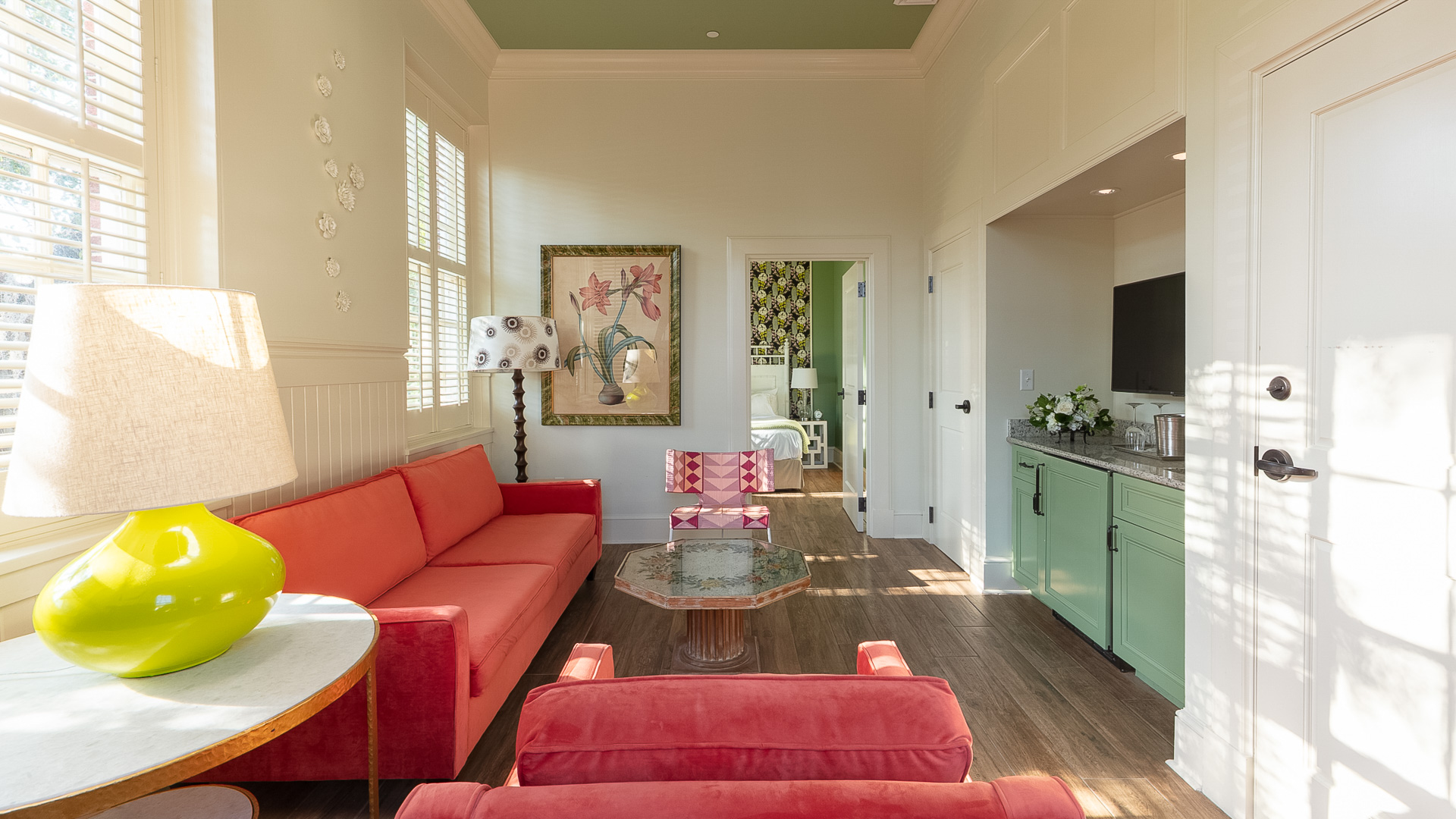 a living room with a television and a couch