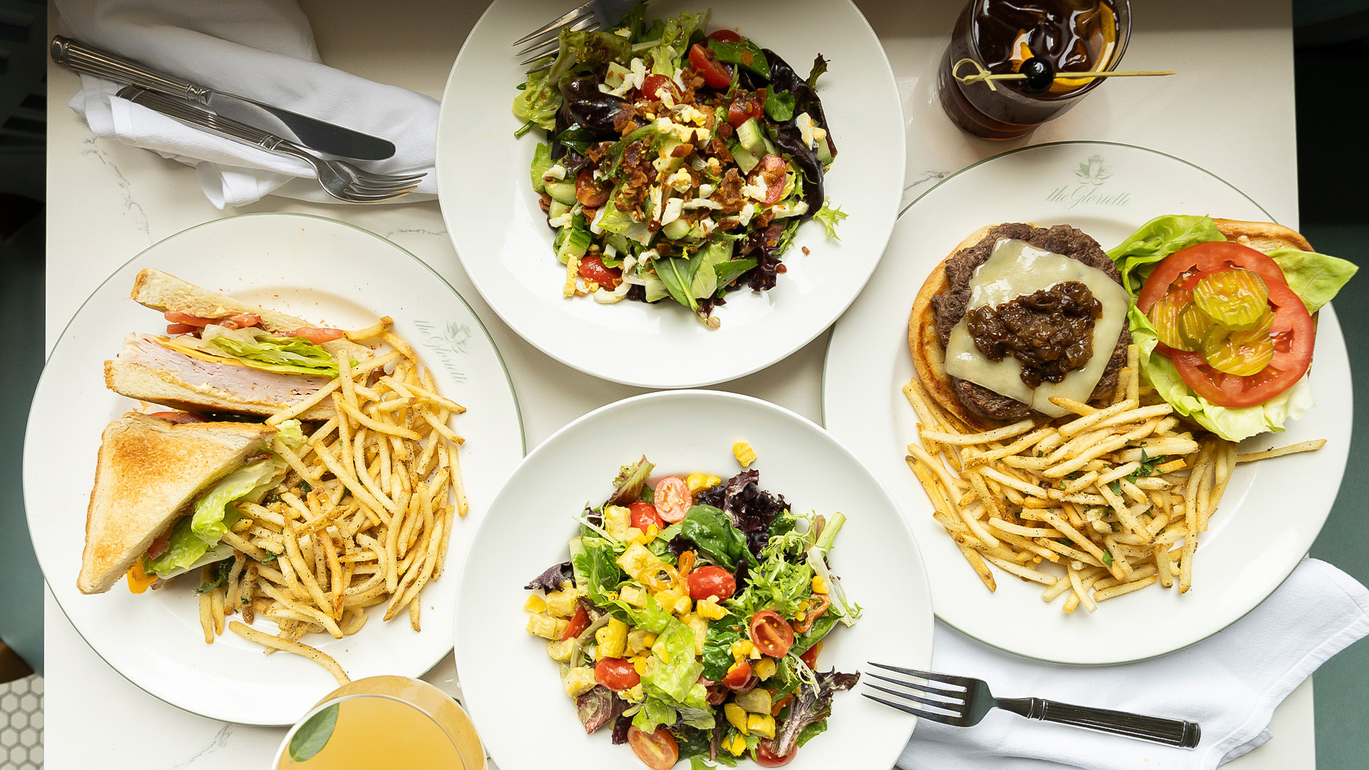 a table with plates of food