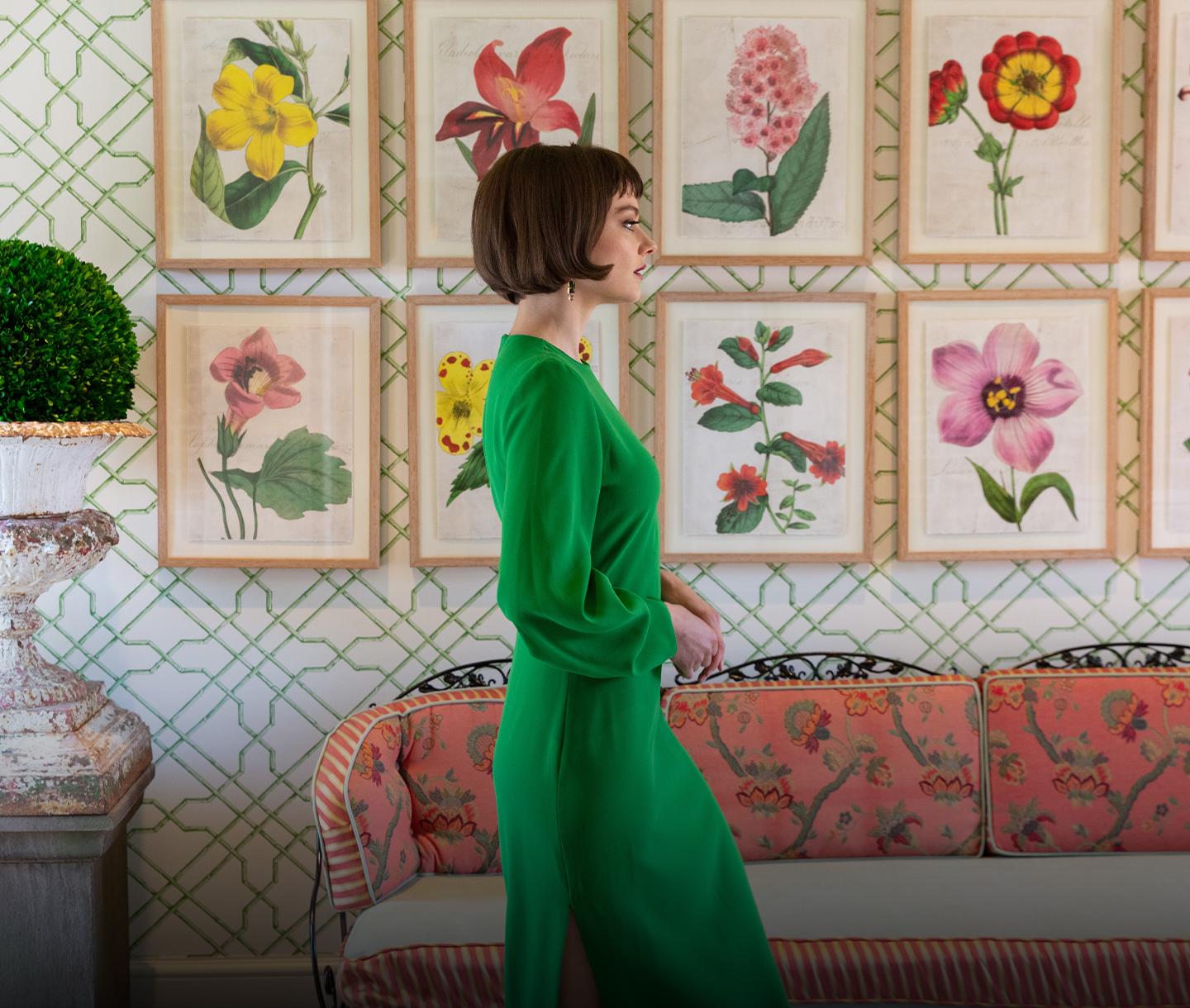 a woman in a green dress