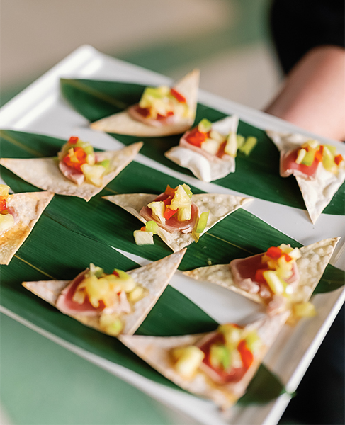 a plate of food on a leaf