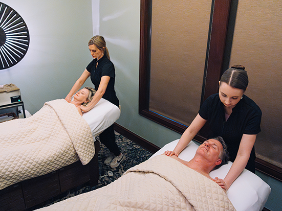 a group of people getting massage