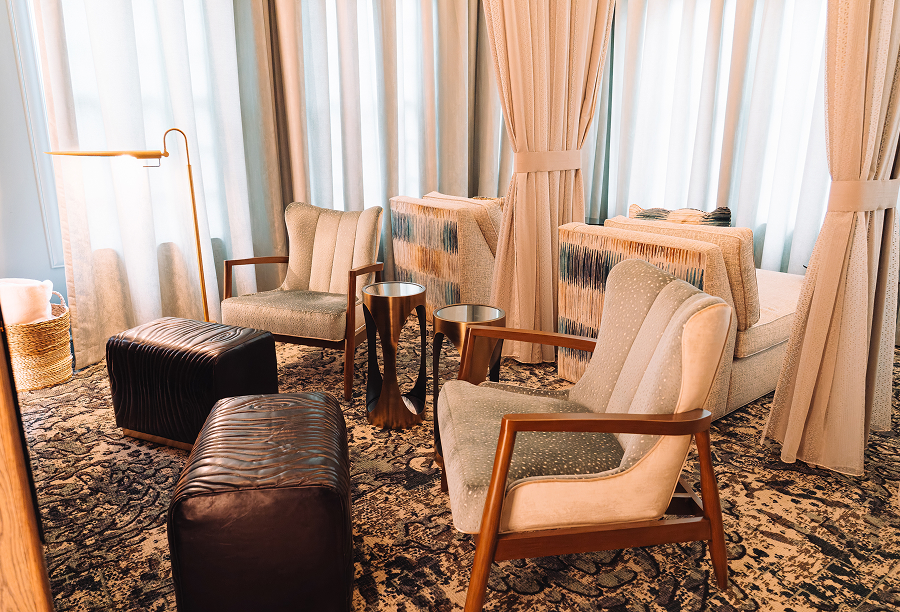 a room with chairs and a table