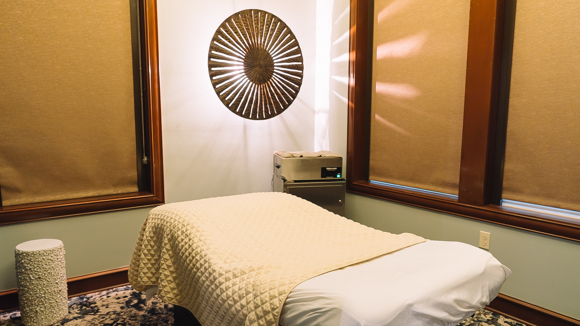 a massage table in a room