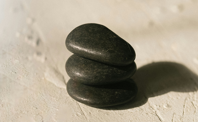a stack of black rocks