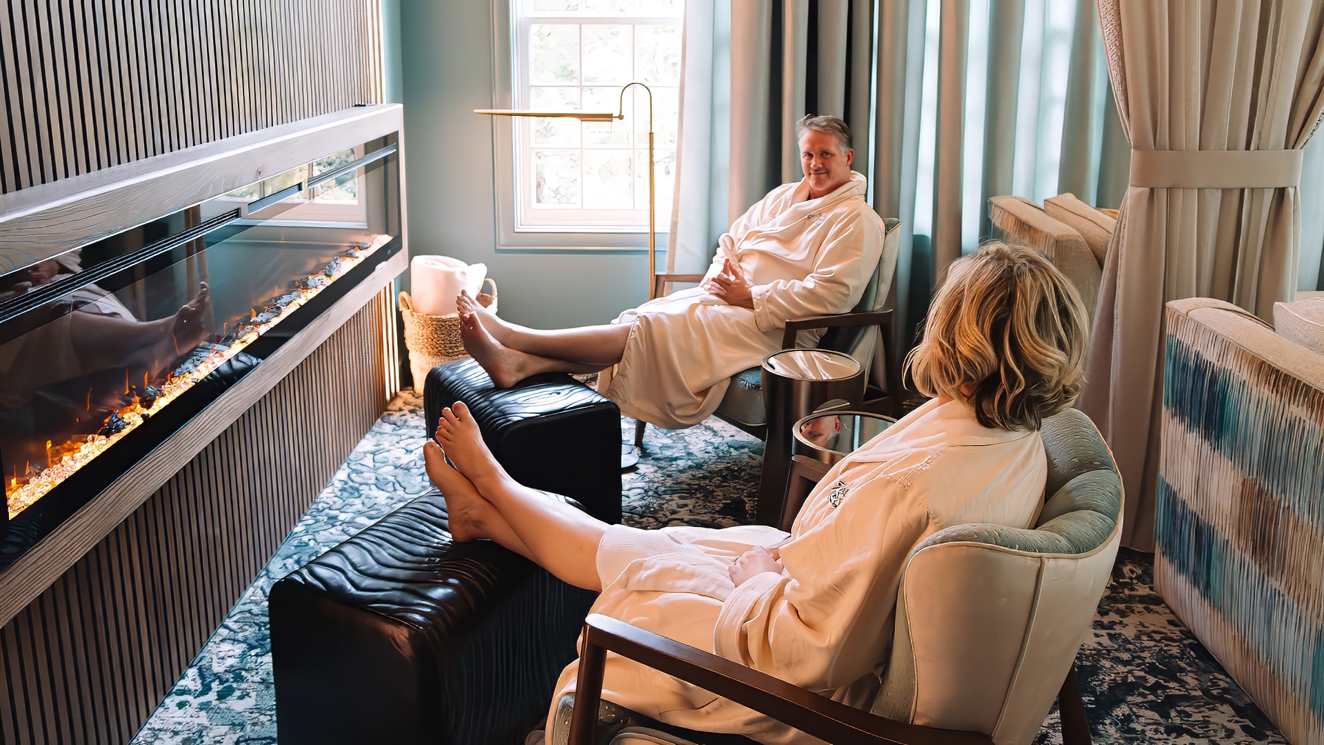 a man and woman in a room
