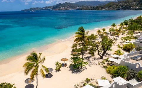 aerial shot of spice island beach resort beach