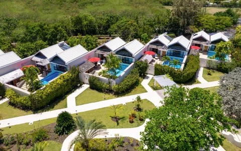 aerial shot of rooms at spice island beach resort