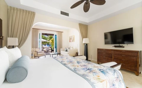 a room with a bed and a television