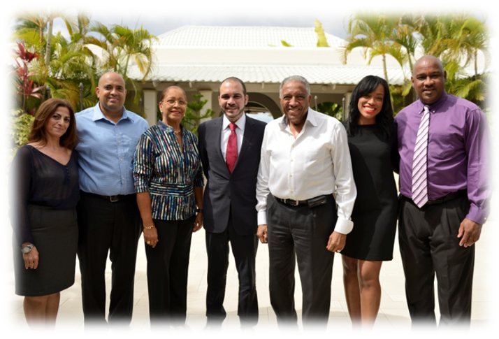 Pictured left to right: Ruth Hopkin, Ryan Hopkin, Lady Hopkin, HRH Ali Bin Al Hussein, Sir Royston, Janelle Hopkin and Brian Hardy