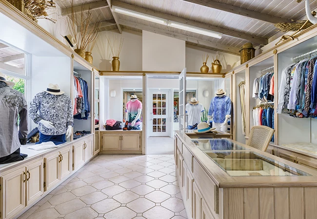 Big resort boutique with colored clothes and accessories