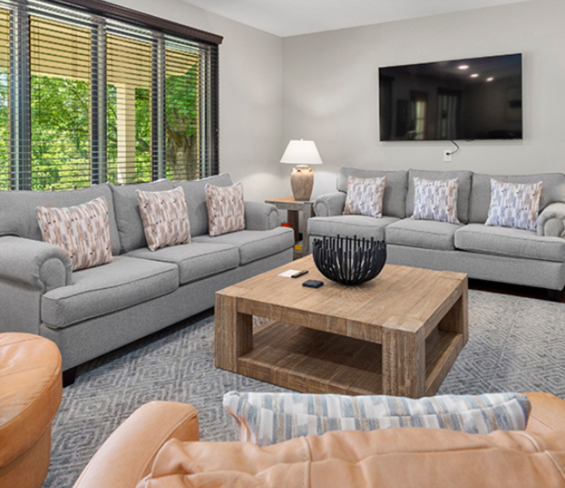 a living room with couches and a tv