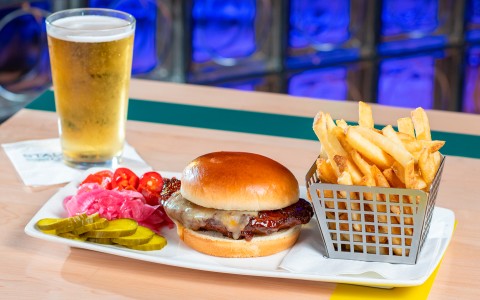 a burger and fries on a plate