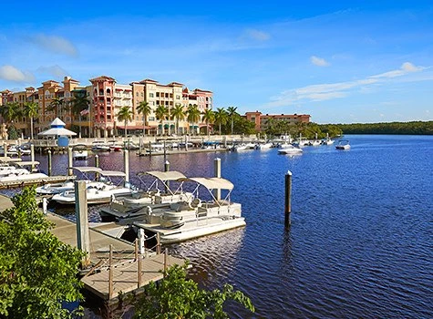 blue intracoastal water with pontoon boats