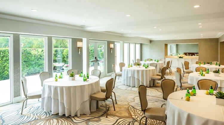 a room with tables and chairs