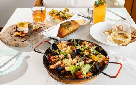 a pan of food on a table