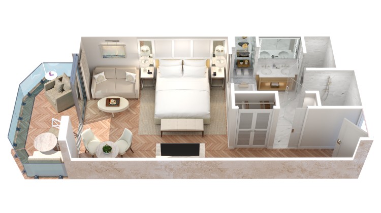 a room with a bed and a bathroom