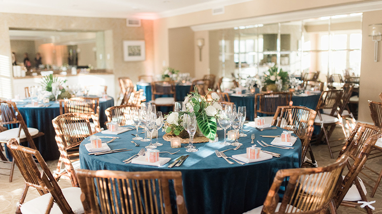 view of elegant blue table with wooden chairs