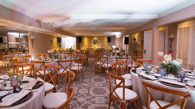 indoor venue with sophisticated tables and seating