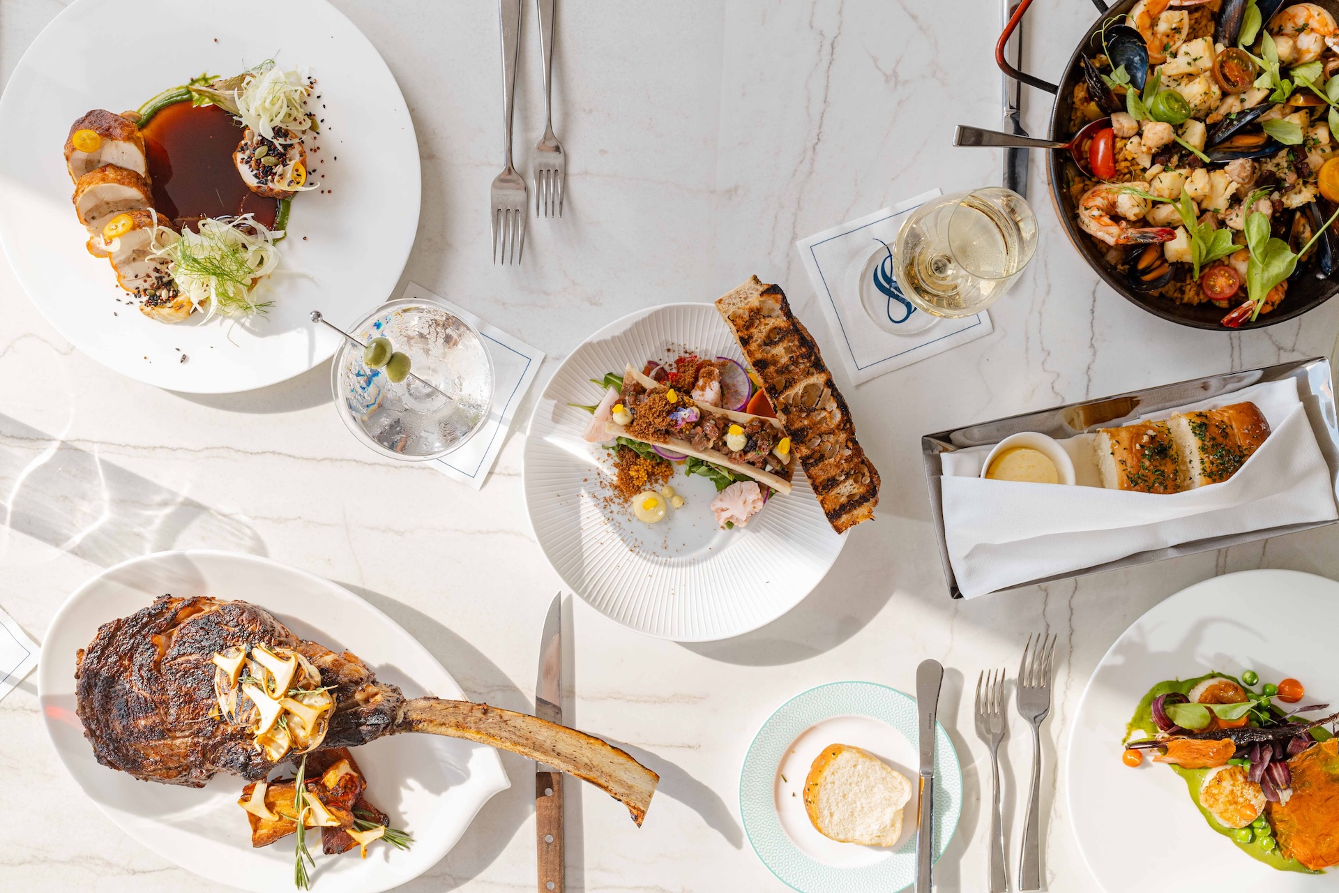 a table with plates of food