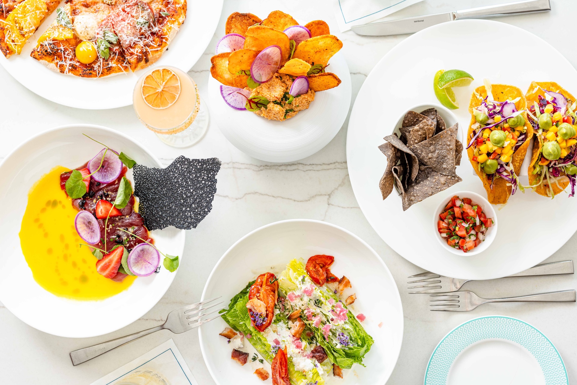 a table with plates of food