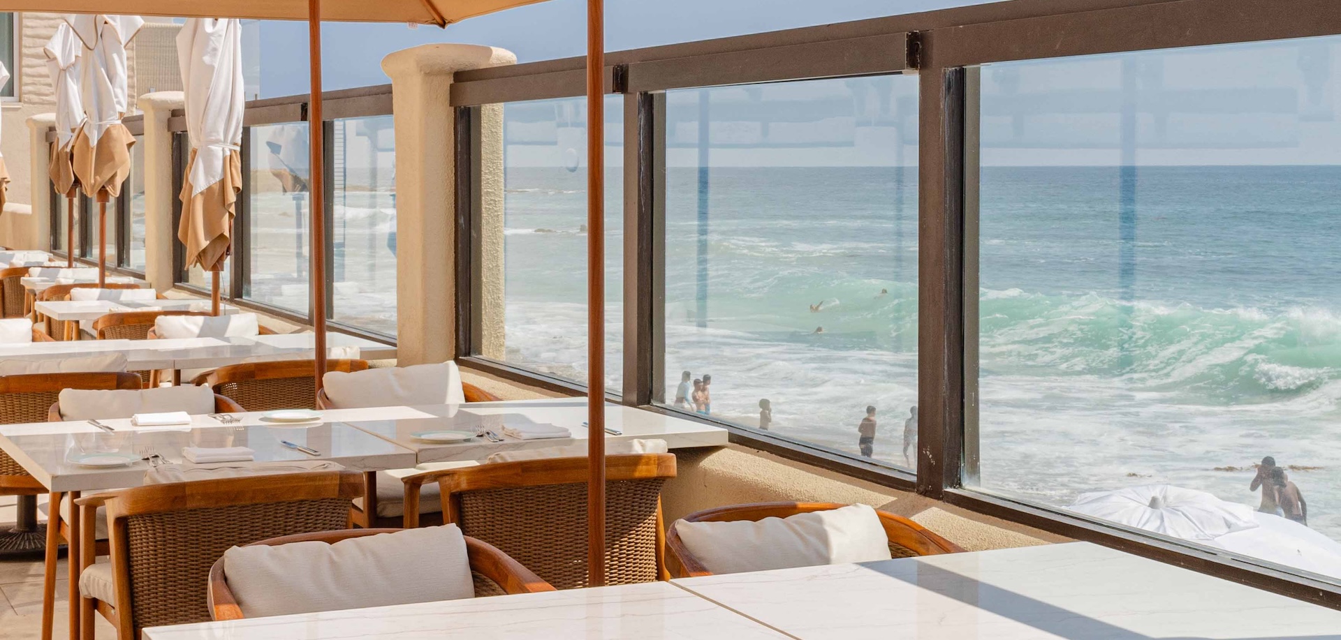 a beach view from a restaurant