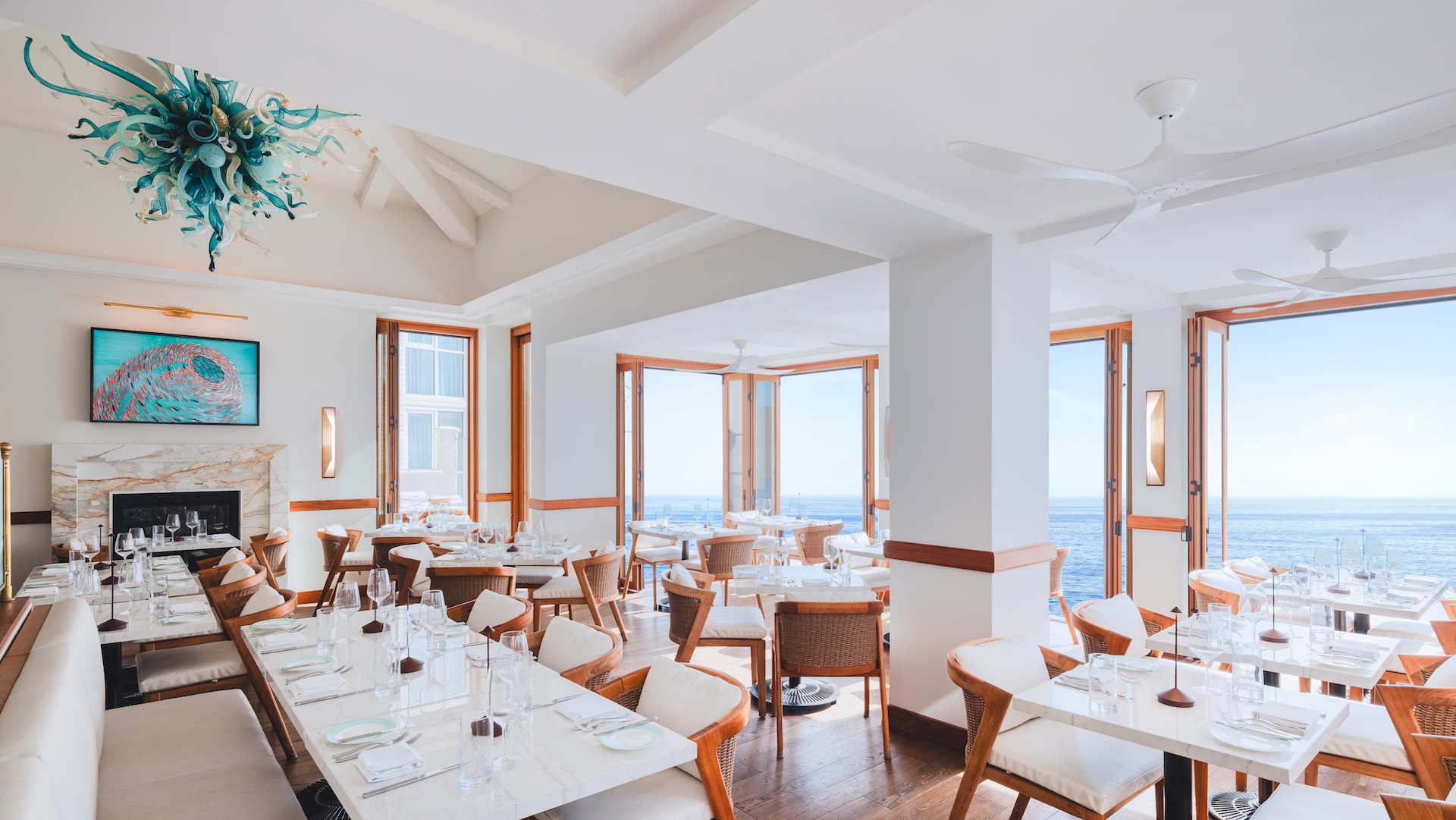 a room with tables and chairs