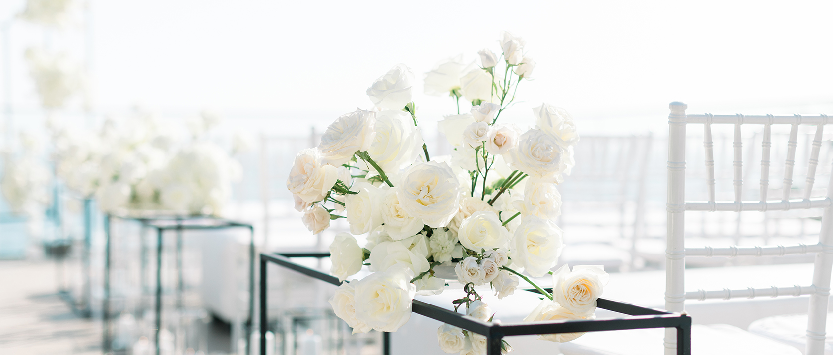 white flowers on top of glass box