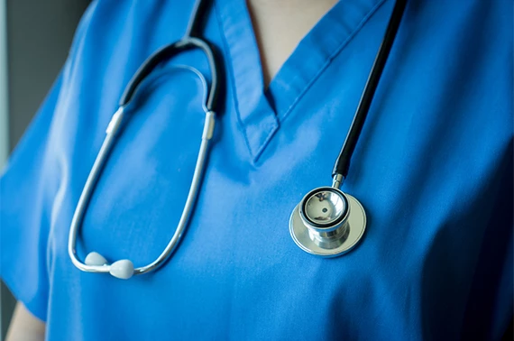 a close-up of a doctor's neck