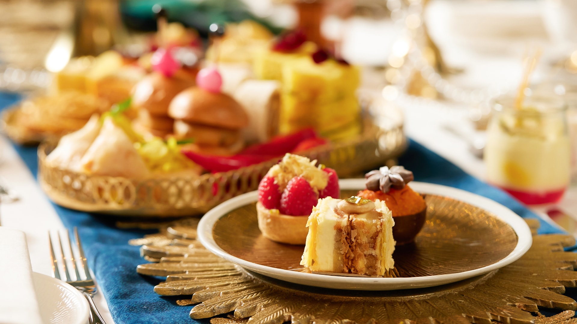 a plate of desserts on a table