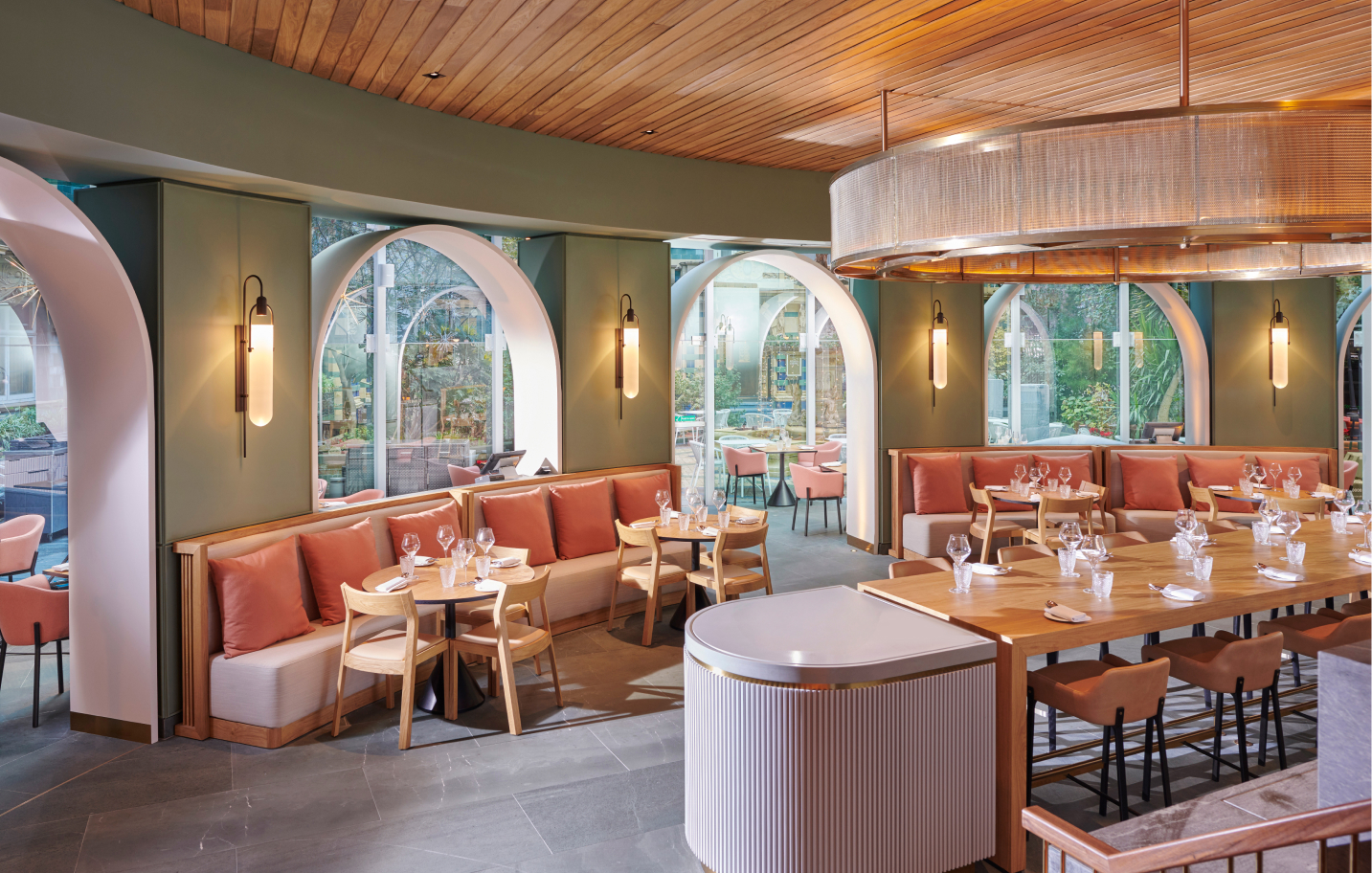 a restaurant with tables and chairs