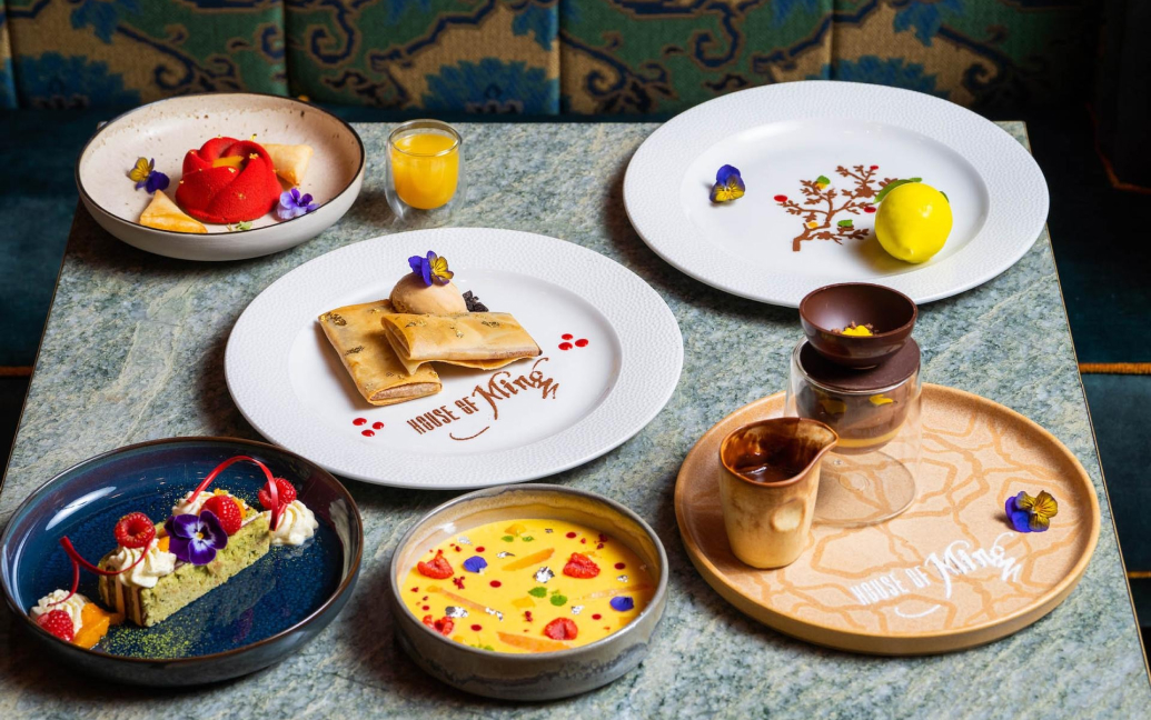 a table with plates of food