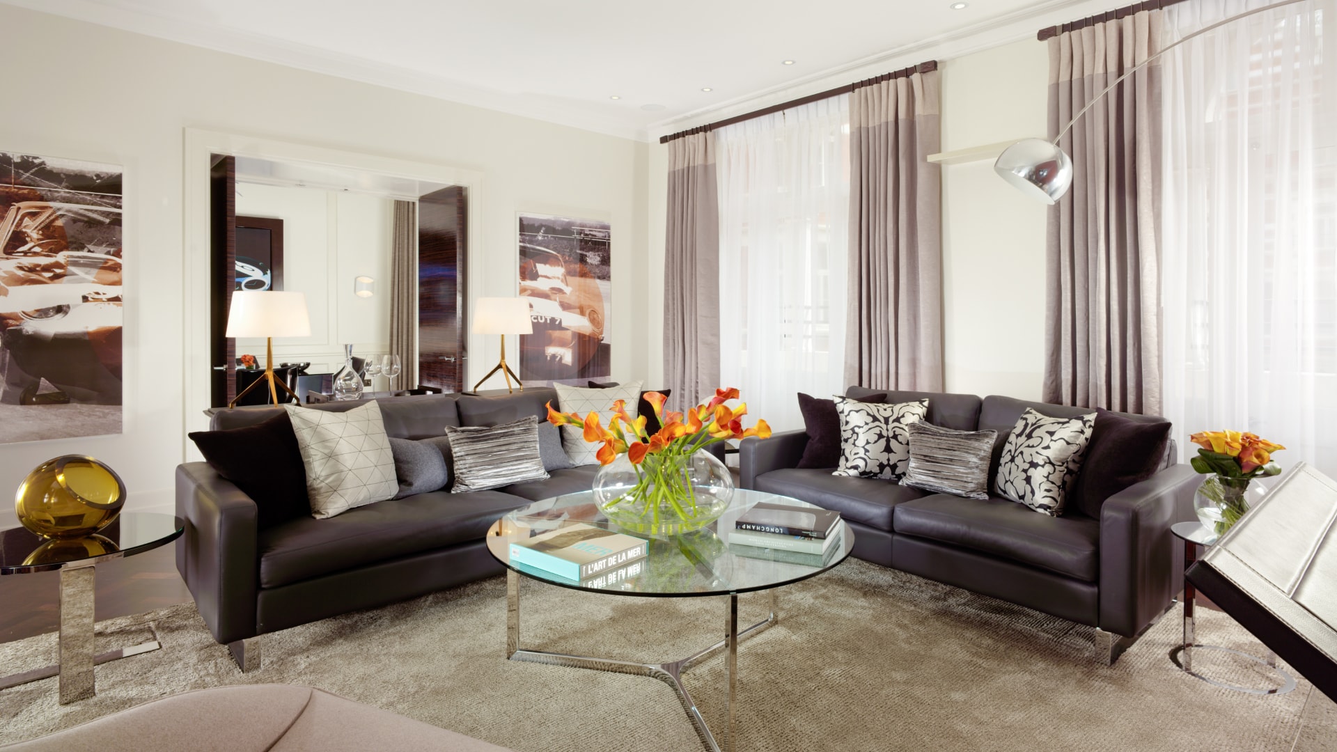 a living room with a couch and a coffee table