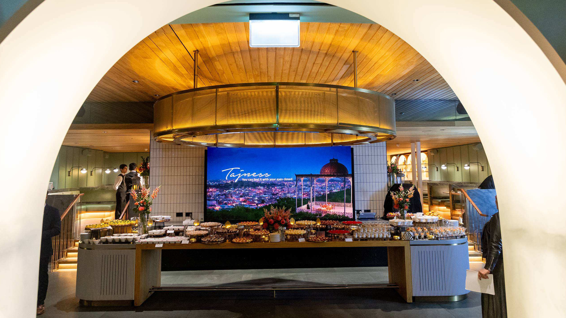 a buffet table with food on it