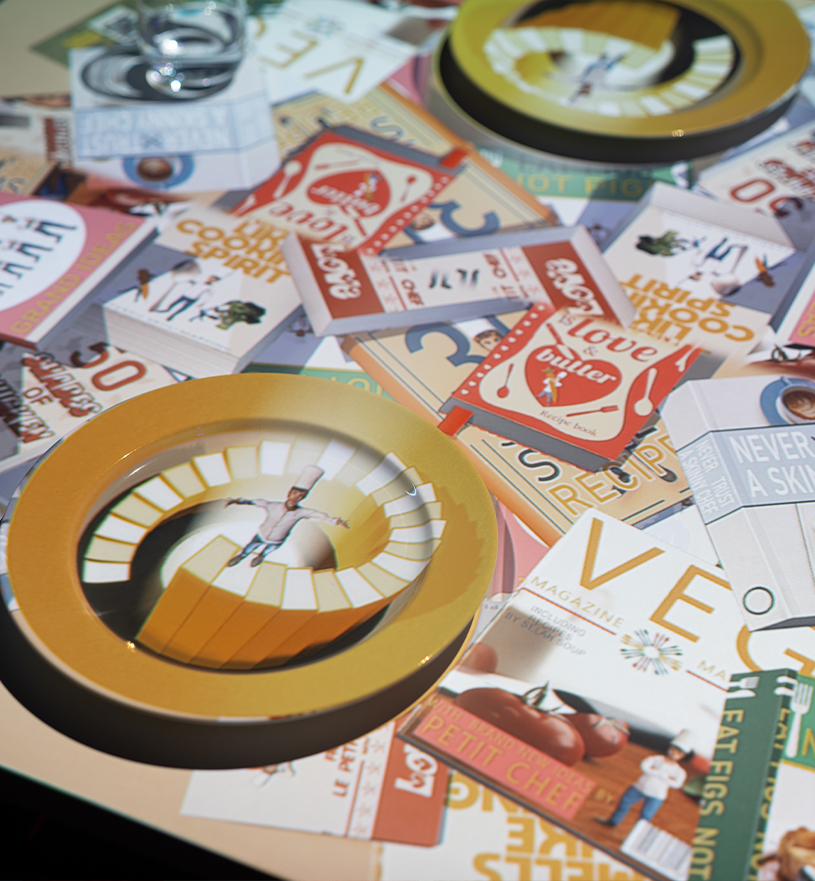 a table with cards and glasses