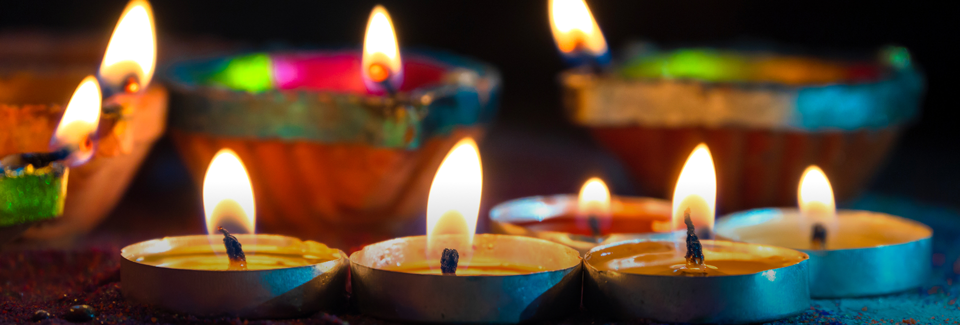 a group of candles lit up