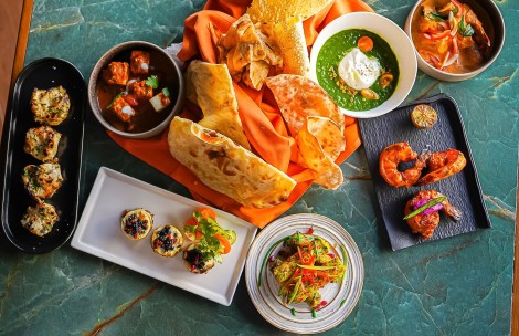 a table with different foods on it