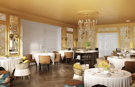 a room with tables and chairs