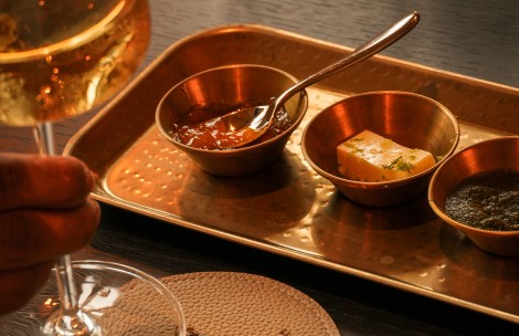a tray with food on it