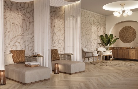 a room with chairs and a table